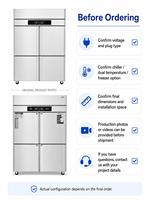 Réfrigérateur commercial mobile à 4 portes avec roulettes, contrôleur numérique, économie d'énergie, réfrigérateur vertical pour la restauration et la préparation des aliments