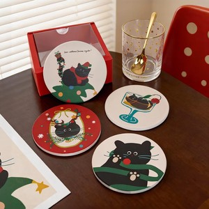 Sous-verres ronds en céramique personnalisés avec base en liège antidérapante, <span class=keywords><strong>motif</strong></span> <span class=keywords><strong>chat</strong></span>, pour boissons, cadeaux, avec logo DIY - Product Image 1