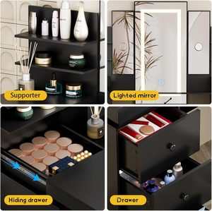 Miroir de coiffeuse moderne avec éclairage LED Wenfeng OEM/ODM avec <span class=keywords><strong>8</strong></span> <span class=keywords><strong>tiroirs</strong></span>, 6 étagères, 3 modes d'éclairage, coiffeuse de salle de bain réglable - Product Image 4