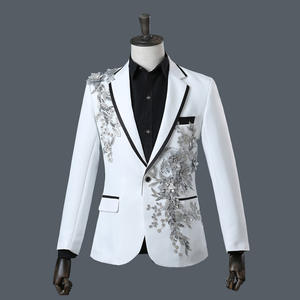 Zarif Aplikeli Erkek Takımları Slim Fit <span class=keywords><strong>2</strong></span> Parça Resmi Smokin Takımları Blazer Pantolon Papyon Kravatlı Düğün Balo İçin - Product Image 2