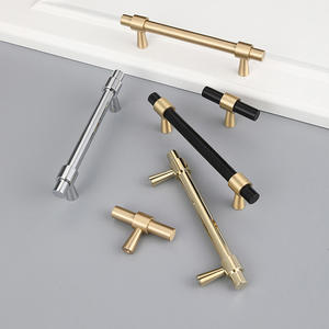 Poignées en laiton pur doré contemporaines en forme de T pour armoires, tiroirs, meubles de salon - Installation facile et durable - Product Image 4