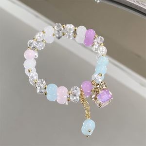 Fashion Candy Color Stone Bowknot Crystal Pendant <b>Bracelet</b> Jewelry Cute <b>Beaded</b> <b>Bracelets</b> for Women Girls - Product Image 4