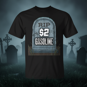 Camiseta Rip $2 Gasoline Grave con diseño gótico y chiste sobre el precio del combustible - Product Image 3