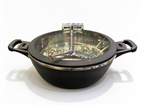 Plat de service en aluminium moulé avec poignée en bois et couvercle en verre, chauffe-plat pour buffet d'hôtel, récipient de service commercial pour la restauration