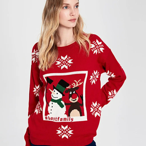 FNJIA personnalisé noël femmes <span class=keywords><strong>haut</strong></span> décontracté hiver noël imprimé pull avec cou décoration florale à la mode pull en tricot - Product Image 1