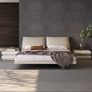 Design italiano minimalista flanella trapuntato in pelle letto di legno sospensione camera da letto mobili per camera padronale per la sala di nozze Hotel - Product Image 1
