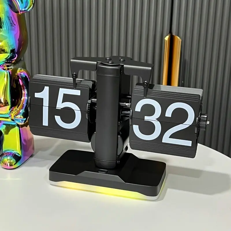 Gigantische Auto Flip Led Bureau Wekker Rond Decoratief Mechanisme Met Automatische Kalender Gemaakt Van Metaal En Hars Desktop Klok