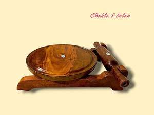 Premium Indian Flatbread <b>Rolling</b> Kit <b>Wooden</b> Chakla Belan Set with Stand Round Chapati Board and <b>Rolling</b> <b>Pin</b> for Homemade Roti - Product Image 3