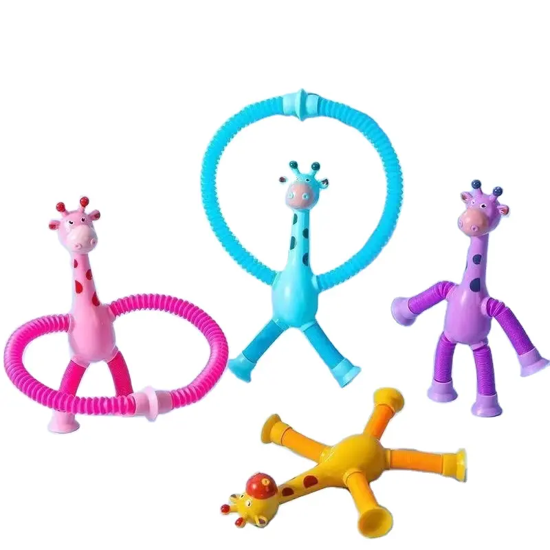 Cute Cartoon Animal Giraffe Magic Sensory Stretch Suction Pop Tube Fidget Toy Sets Stress Relief Toy for Kid Adult Birthday Gift