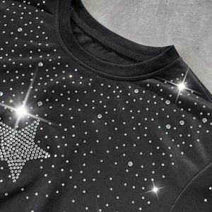 T-shirt Homme Oversize Col Rond Uni Lourd 300g Coupe Boxy Personnalisé avec Logo Imprimé Strass – Meilleure Vente - Product Image 4