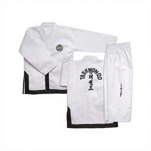 Uniforme de Taekwondo ITF Dobok, Blanco, de Algodón Transpirable, Unisex para Adultos, Ropa de Artes Marciales con Logotipo Frontal y Estampado Trasero - Product Image 1