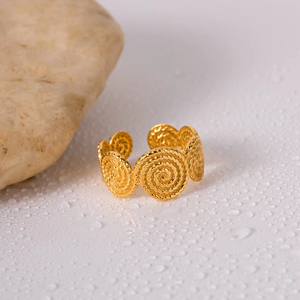 N & S 18K or acier inoxydable corde torsadée texturé spirale anneau ouvert femmes réglable tressé cercle Design bijoux - Product Image 6