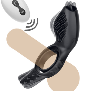 <b>Remote</b> <b>Control</b> Silicone Sex Toys Rechargeable 100% Waterproof 10-Frequency <b>Vibration</b> Real Touch Feeling Tongue Licking Cock Ring - Product Image 1