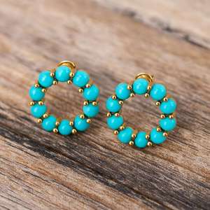 Pendientes circulares de turquesa con cuentas de oro de 18 quilates más vendidos - Product Image 3