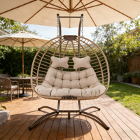 Nouvelle vente en gros de chaise suspendue d'extérieur à deux places, meubles de jardin, patio, balcon, hamac suspendu en rotin d'œuf avec support