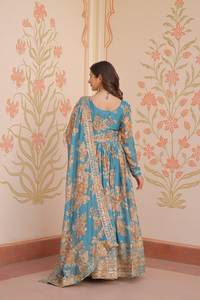 Designer Readymade Gown-Dupatta Collections Designer Digital Print Prom Dresses Party Wear Gown and Dupatta - Product Image 5