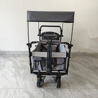 Chariot de courses pliable 3 en 1 avec auvent amovible, chariot à quatre roues en acier inoxydable extra long pliable