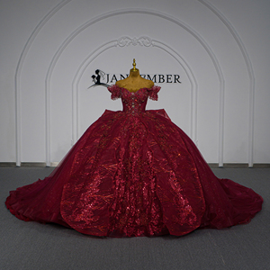 Nxm01-Pz Stunning <b>Burgundy</b> Sequin Ball Gown Off Shoulder Ruffle Beaded Corset Quinceanera <b>Dress</b> <b>Prom</b> Gown Jancemebr - Product Image 3