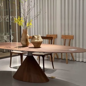 Tavolo da Pranzo Moderno in <span class=keywords><strong>Legno</strong></span> di Noce Nero Ovale, Stile UFO, per Villa di Design, Grande, Minimalista Nordico, Scrivania per Ufficio - Product Image 3