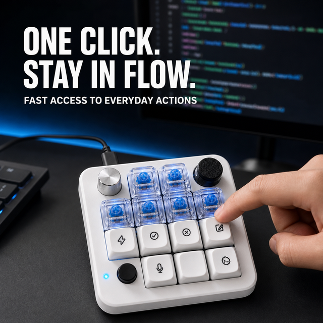 Mini Mechanical Custom Macro Keypad 13 Keys Rotary Encoder 5-Way Joystick Dual Mode Wired Wireless RGB Pad Laptop Coding.