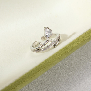 Bague en Zircon Tulipe Goutte d'Eau en Argent et Or pour Femme, Bijou de Fiançailles Tendance, Motif Floral, Insertion Sans Fin - Product Image 3