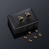 Prêt à expédier bricolage goutte d'huile noire plaqué or 8 pièces boutons de manchette pour hommes ensemble de clous pour cadeau de fête de mariage