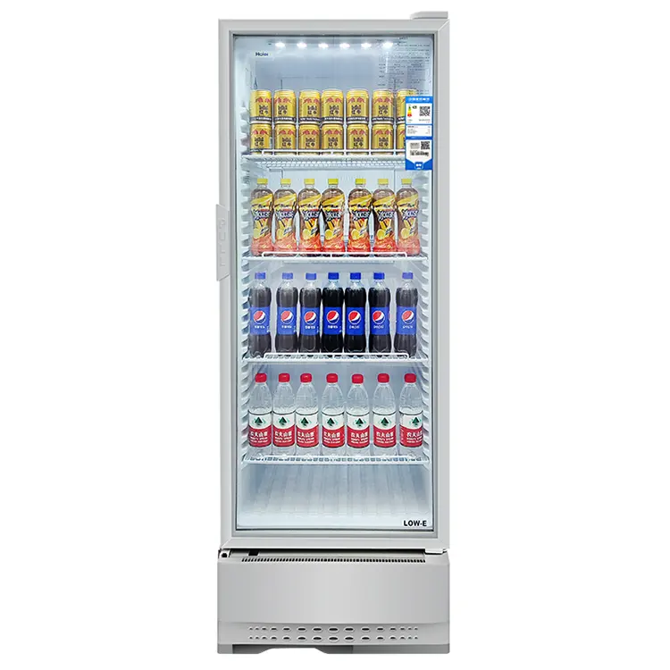 300L kırmızı boğa soğuk içecek vitrinli buzdolabı ticari buzdolabı buzdolabı dik cam kapi İçecek soğutucu satılık