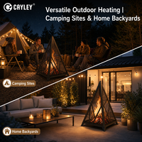 Brasero d'extérieur portable en fer pyramidal avec grille anti-étincelles à 360°, chauffage au bois pour patio, jardin et camping
