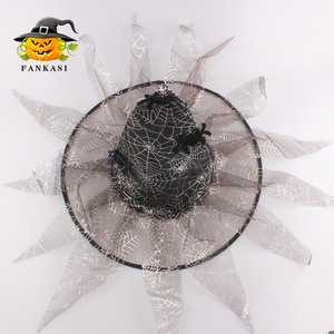 Chapeau de sorcière d'Halloween avec voile, motif toile d'araignée, pour enfants de 8 à 13 ans, accessoire de costume de fête - Product Image 3