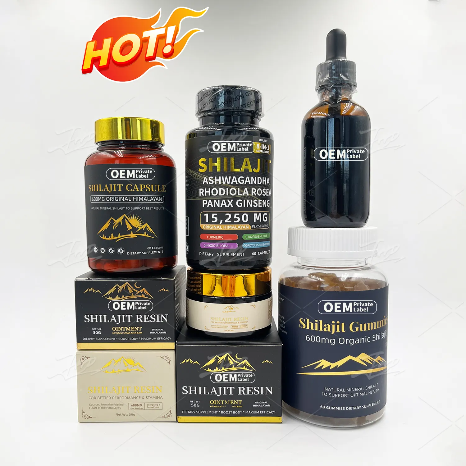 Toptan Shialjit ürünleri OEM özel etiket Shilajit Gummies, kapsüller, tabletler, kuru damla, Shilajit reçine saf himalaya