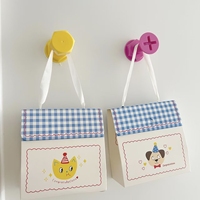 Sac fourre-tout écologique en papier à motif de dessin animé, sac cadeau à main, boîte d'emballage pliable mignonne et fraîche à motif quadrillé pour pâtisseries, biscuits, bonbons et bougies