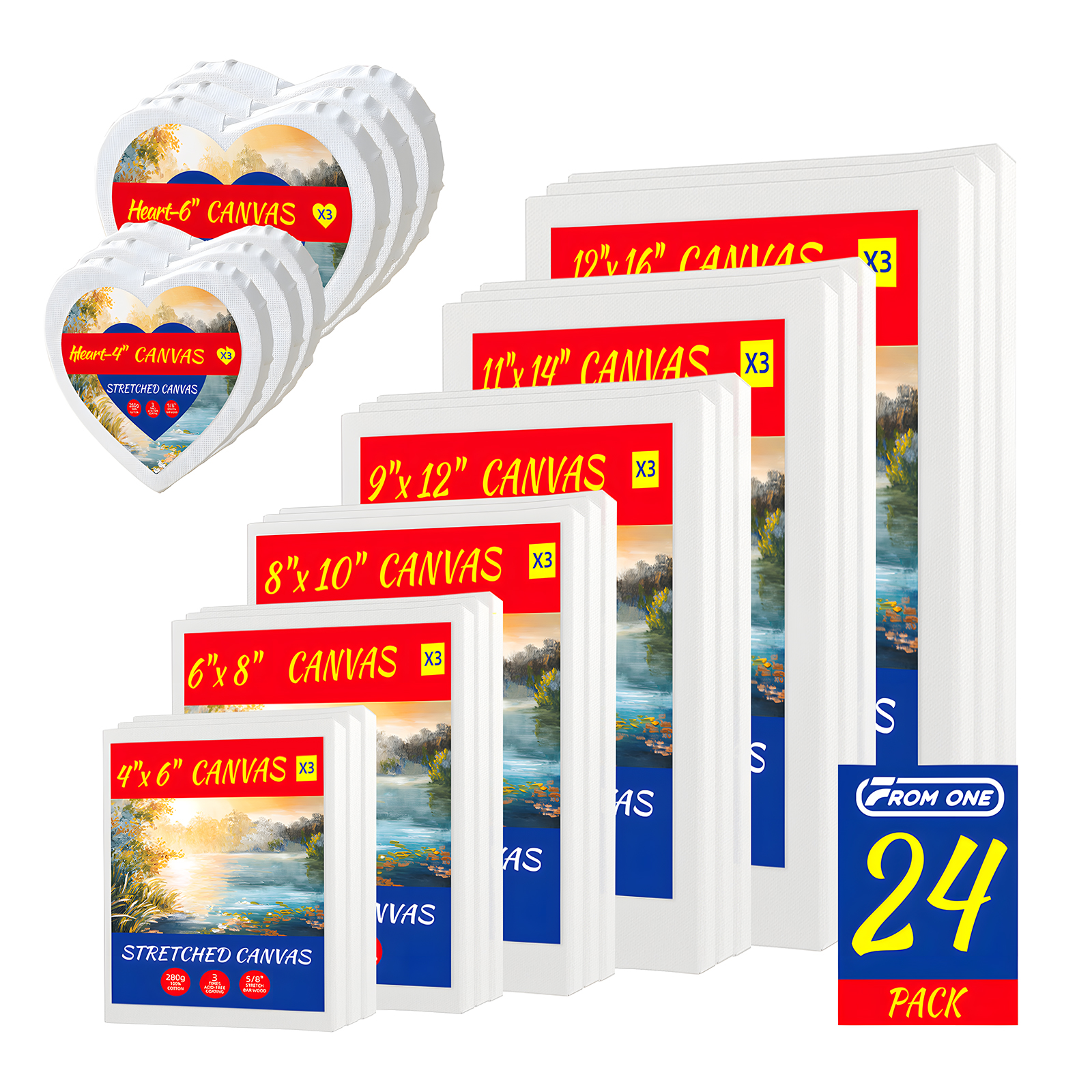 FROMONE 24PK растянутый холст для живописи, художественные принадлежности, несколько размеров, пустая рамка для масляной акриловой живописи