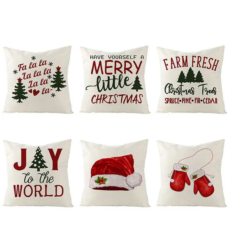 2023 Hot selling Christmas decoration linen throw pillow covers cartoon Bell letter sofa flax Xmas cushion covers Pillowcase