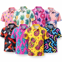 Polo de golf personnalisé pour homme, imprimé coloré, manches courtes, motif tropical ananas et cactus, respirant, marque privée, tenue d'équipe