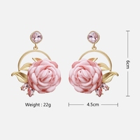 Desain Baru Anting-Anting Menjuntai Bunga Mawar Besar Merah Muda untuk Wanita Mode Berlian Imitasi Statement Anting-Anting Menjuntai Perhiasan Pernikahan