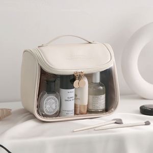Bolsa de Cosméticos de Cuero PU de Lujo Personalizada, Bolsa de Almacenamiento de Artículos de Aseo Transparente de TPU para Viaje, Bolsa de Maquillaje Transparente para Mujer con Gancho para Colgar - Product Image 2