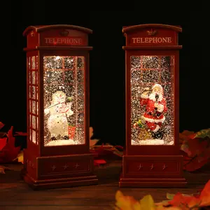2023新しいギフト赤い電話ブースお土産キラキラ雪風ランプライトクリスマスデコレーション用