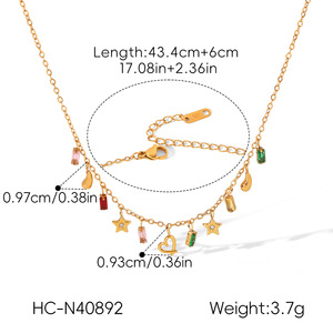 Collar con colgante de borlas en capas, pedrería multicolor, antideslustre, acero inoxidable chapado en oro de 18K, accesorios diarios para mujer - Product Image 5