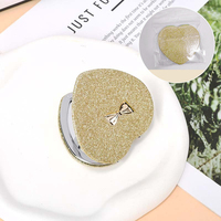 Miroir de maquillage compact en forme de cœur rose, mignon, portable, avec paillettes, pour voyage