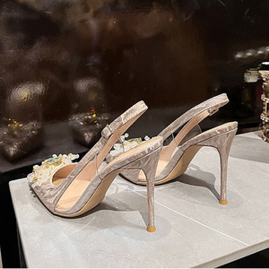 Chaussures de soirée et de mariage pour femme à talon, avec décoration en strass, slingback, élégantes, talons aiguilles 2024 pour femmes - Product Image 4