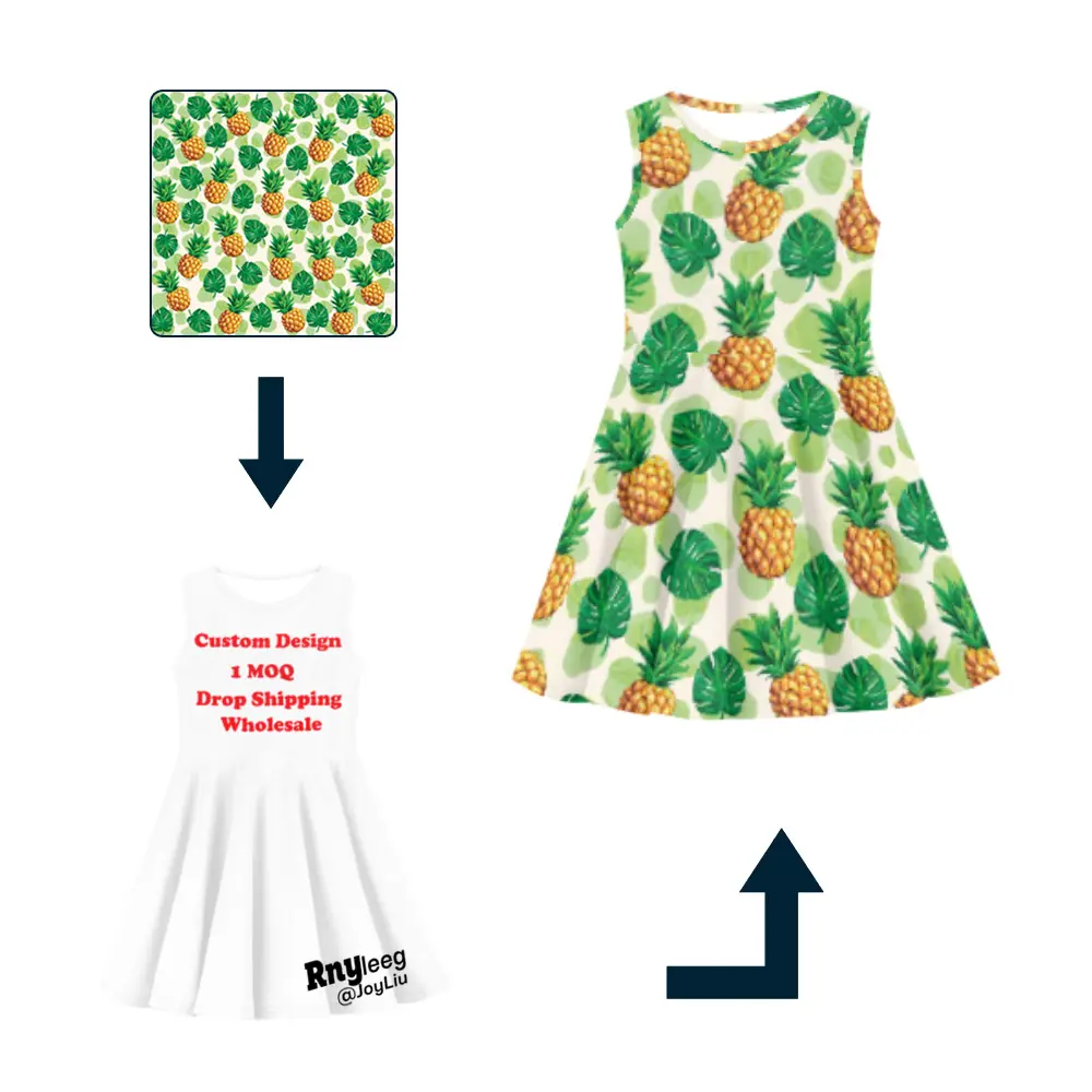 Fabrik Großhandel Kinder kleider für Mädchen von 10-11 Jahren Low MOQ Custom ize Print Ärmelloses Kleid Summer Beach Casual Sun dress