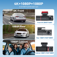 Nouvelle caméra de tableau de bord de voiture avec 3 objectifs 4K+1080P +1080P, enregistrement en boucle WiFi, écran IPS 3,18 pouces, vision nocturne, caméra de tableau de bord