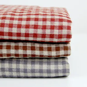 Enzymed stone washed french linen fabric for clothes yarn dyed gingham check 100% linen fabric