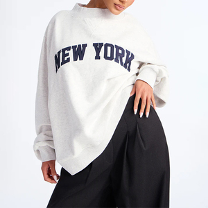 สเวตเชิ้ตผู้หญิงโอเวอร์ไซส์เปิดไหล่ป้องกันการหลุดลอกระบายอากาศได้ดีปักลายแบบลำลอง - Product Image 3