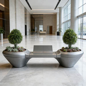 B60 Banc public en FRP, style fauteuil de repos, aspect bois, pour zones publiques, extérieur, aéroport, tabouret, pot de fleurs, banc d'art pour jardin d'arbres - Product Image 6