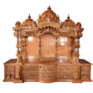 Compre un templo de madera Sagwan tallado a mano para el hogar, un gran templo de madera de teca, fabricante de templos de madera maciza tallados a mano, Pooja Ghar. - Product Image 3