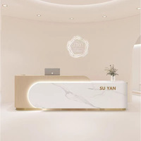 Nouveau design, taille personnalisée, bureau de réception moderne de luxe, couleur blanc doré, marbre pour 2 personnes, hôtel, banque