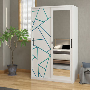 Anti-Rust Steel Printed Sliding Wardrobe with Large <b>Storage</b> Space Factory Direct Steel Clothes <b>Locker</b> with Hanging Rods&Mirror - Product Image 2