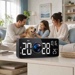 2026 Factory OEM Custom 4K 1080P <b>WiFi</b> Alarm Clock Camera Type-C SD Card Indoor Room Security - Product Image 3