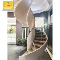 Escalier en spirale moderne de luxe en acier et bois avec rampe en verre, prix d'usine chinois CBMmart
